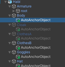 lilToonの機能で色調補正用のアンカーを各メッシュに作成